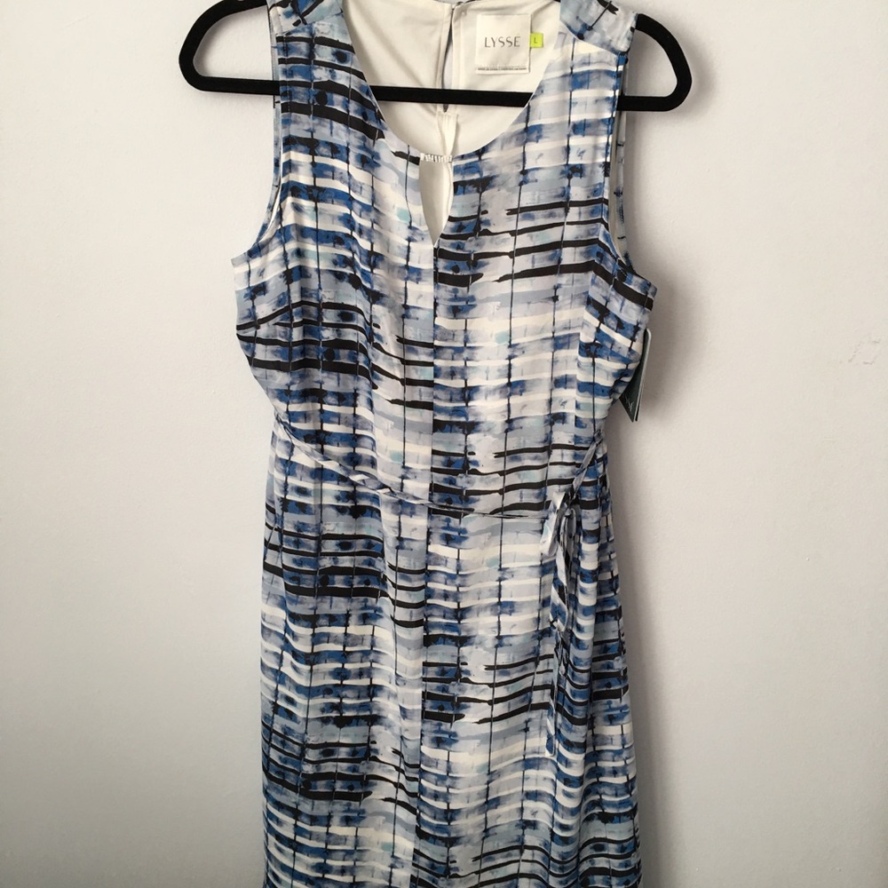 NWT Lysse White/blue/black dress, sz Large